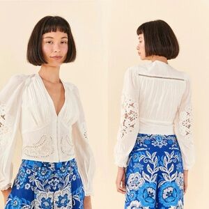 NWT Farm Rio Small Off White Lace Blouse Long Sleeve V Neck